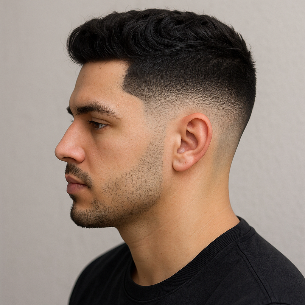 Clean low fade haircut for men with modern stylish look and sharp edges
